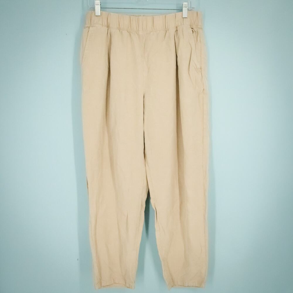 Eileen Fisher Size Medium M Tan Pull On Tapered Leg Ankle Tencel Linen Pants